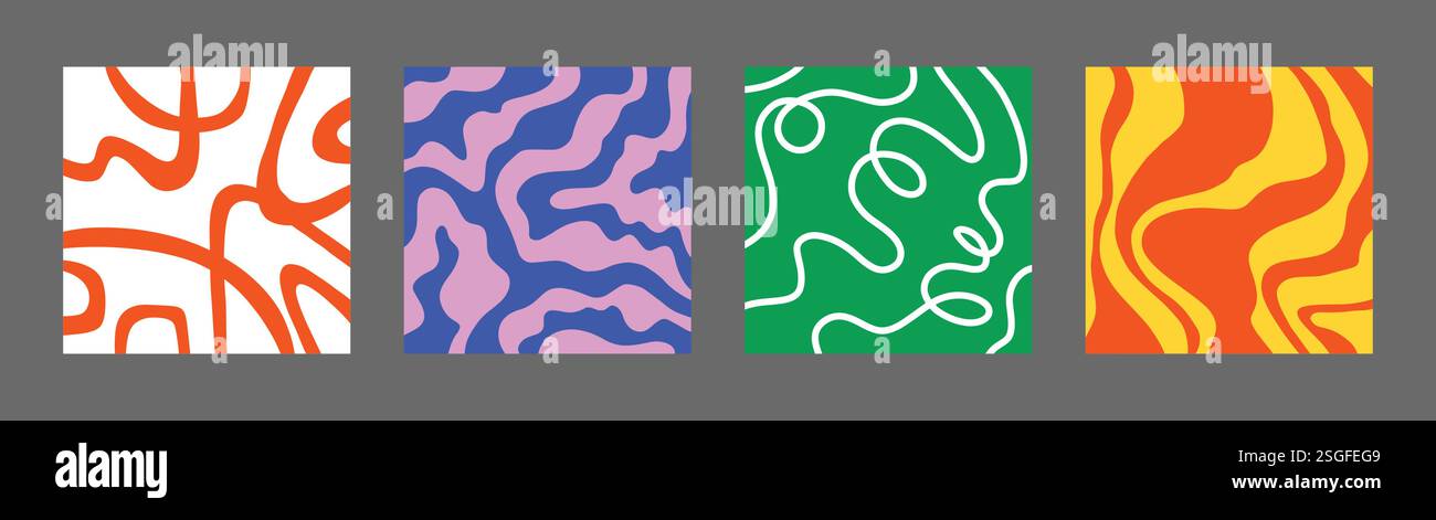 Abstract modern doodle wavy line poster set. Stock Vector