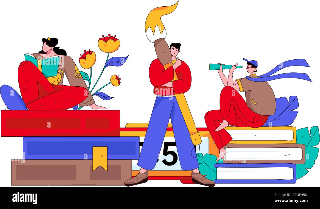 Education and learning people flat vector concept hand drawn ...