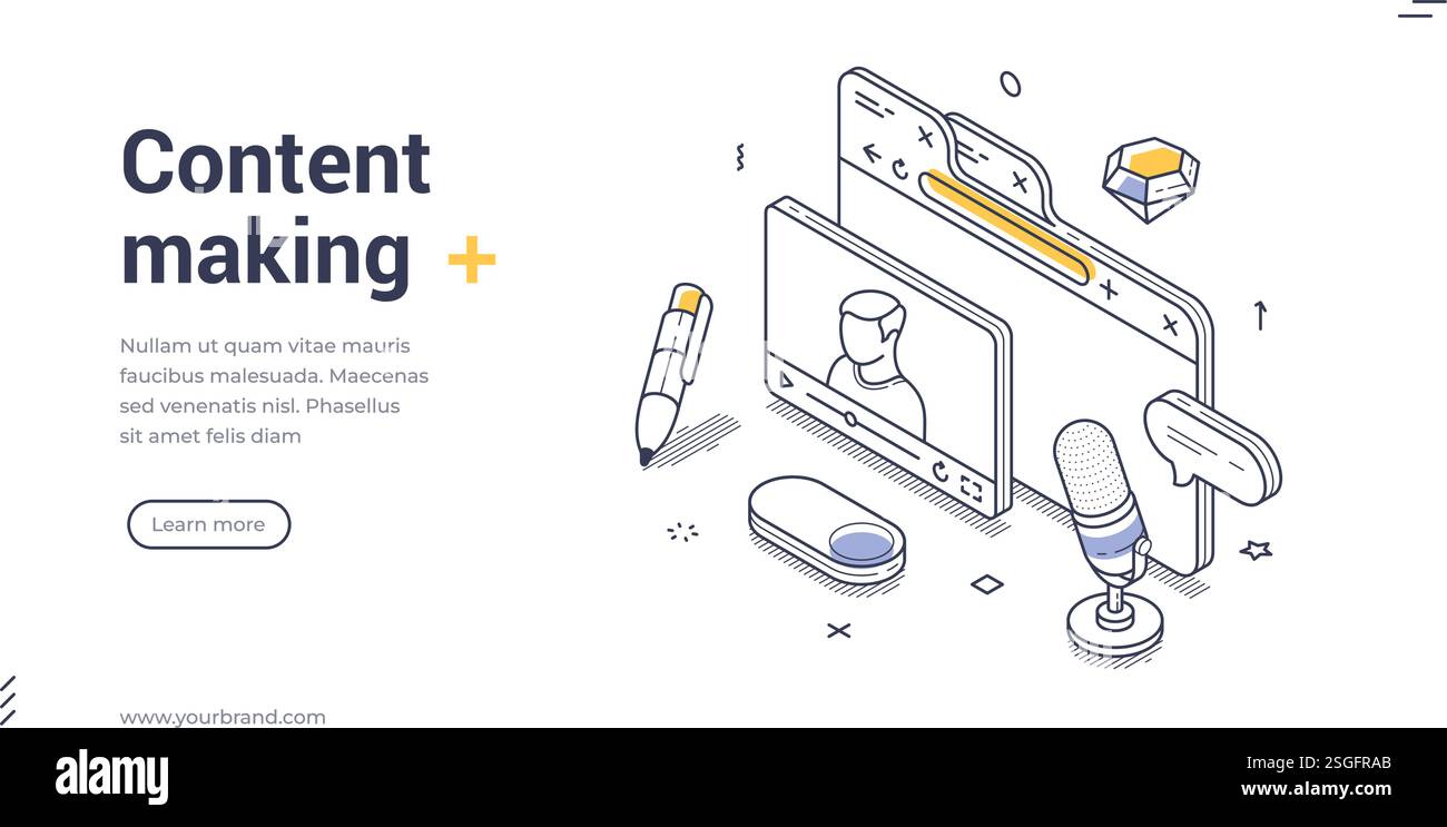 Modern content maker web banner. Creative digital workspace showcasing ...