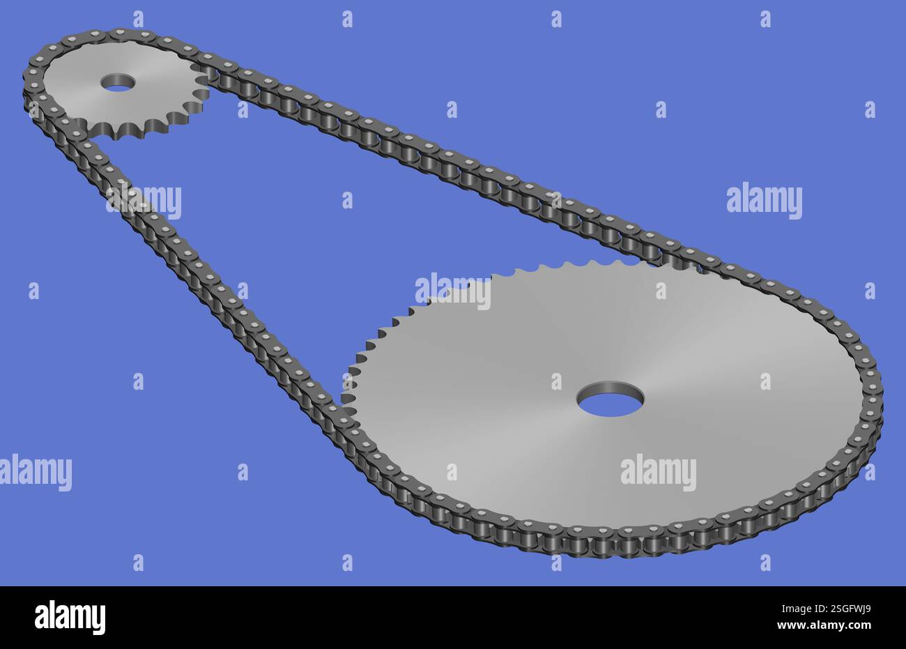 Chain drive. Roller Chain and Sprocket. Mechanical Transmission. 3D ...
