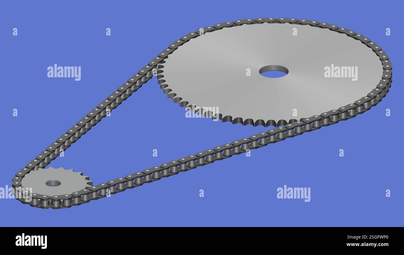 Chain drive. Roller Chain and Sprocket. Mechanical Transmission. 3D ...
