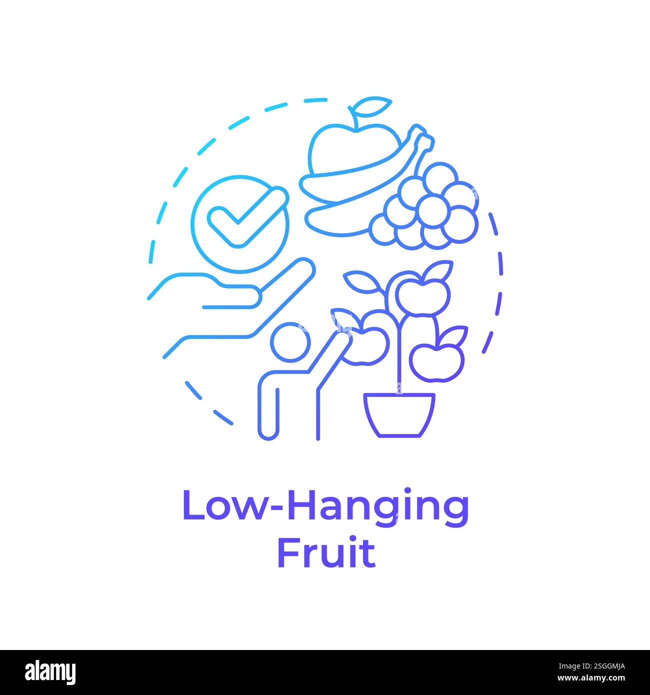 Low-hanging fruit blue gradient concept icon Stock Vector