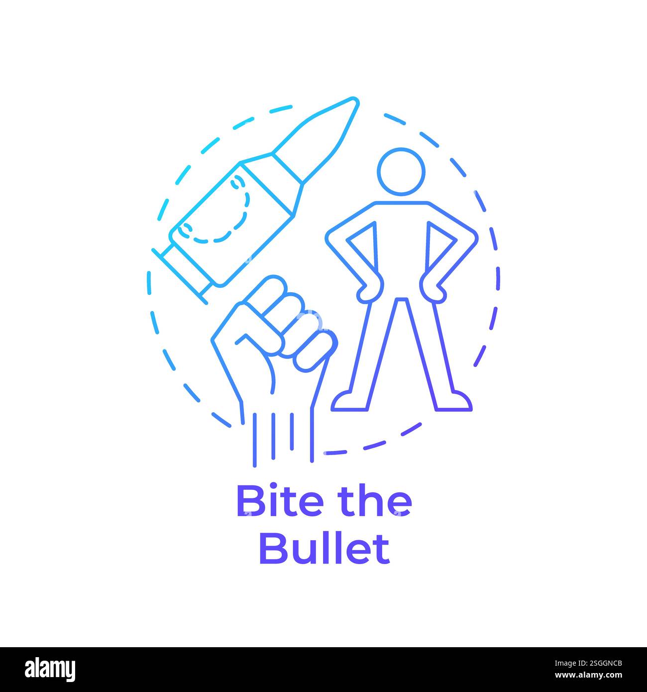 Bite the bullet blue gradient concept icon Stock Vector