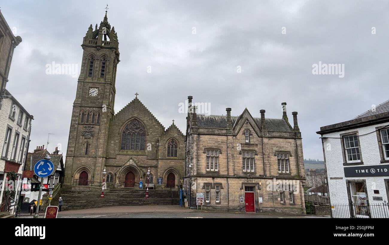 The Old Courthouse in Peebles, Scottish Borders. Beautiful old village town in the Borders area of Scotland. Historic buildings and architecture. - Smartphone Captured Stock Image