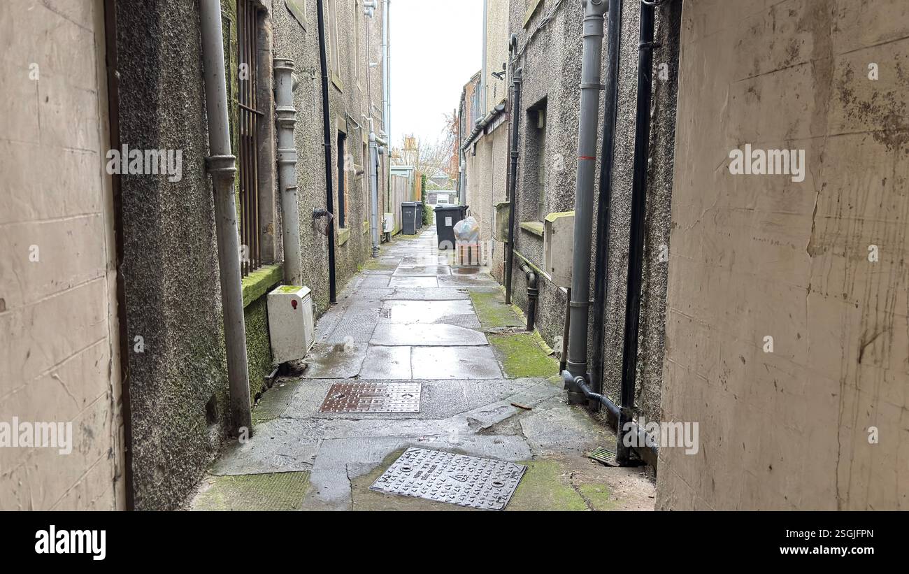 Back Alley in Peebles, Scottish Borders. Beautiful old village town in the Borders area of Scotland. Historic buildings and architecture. - Smartphone Captured Stock Image