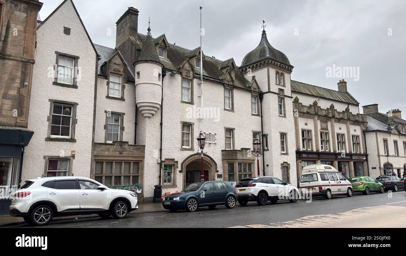 Tweeddale Museum Building in Peebles, Scottish Borders. Beautiful old village town in the Borders area of Scotland. Historic buildings architecture - Smartphone Captured Stock Image