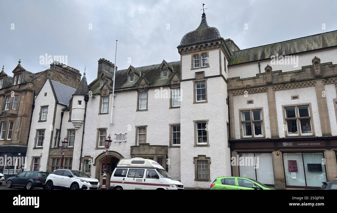 Tweeddale Museum Building in Peebles, Scottish Borders. Beautiful old village town in the Borders area of Scotland. Historic buildings architecture - Smartphone Captured Stock Image