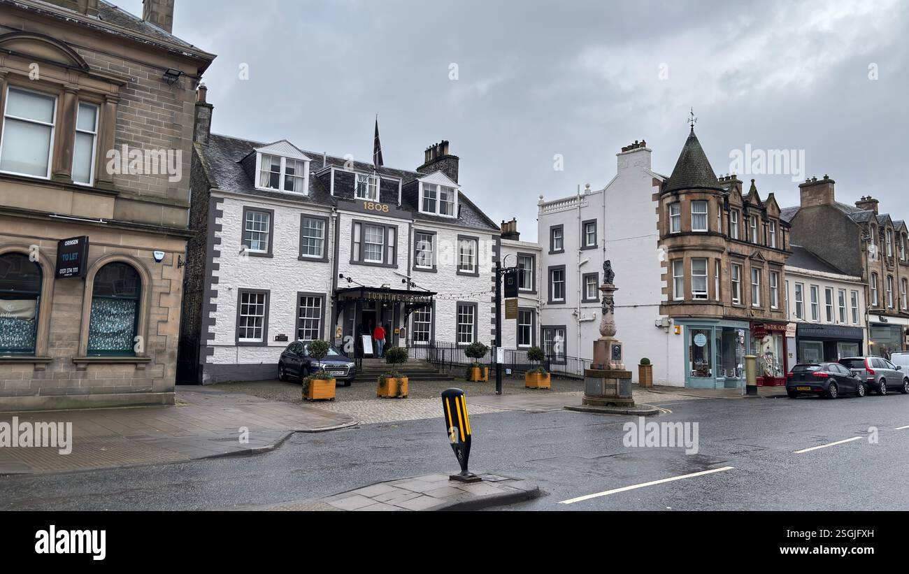Tontine Hotel in Peebles, Scottish Borders. Beautiful old village town in the Borders area of Scotland. Historic buildings and architecture. - Smartphone Captured Stock Image