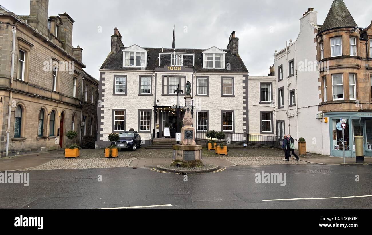 Tontine Hotel in Peebles, Scottish Borders. Beautiful old village town in the Borders area of Scotland. Historic buildings and architecture. - Smartphone Captured Stock Image