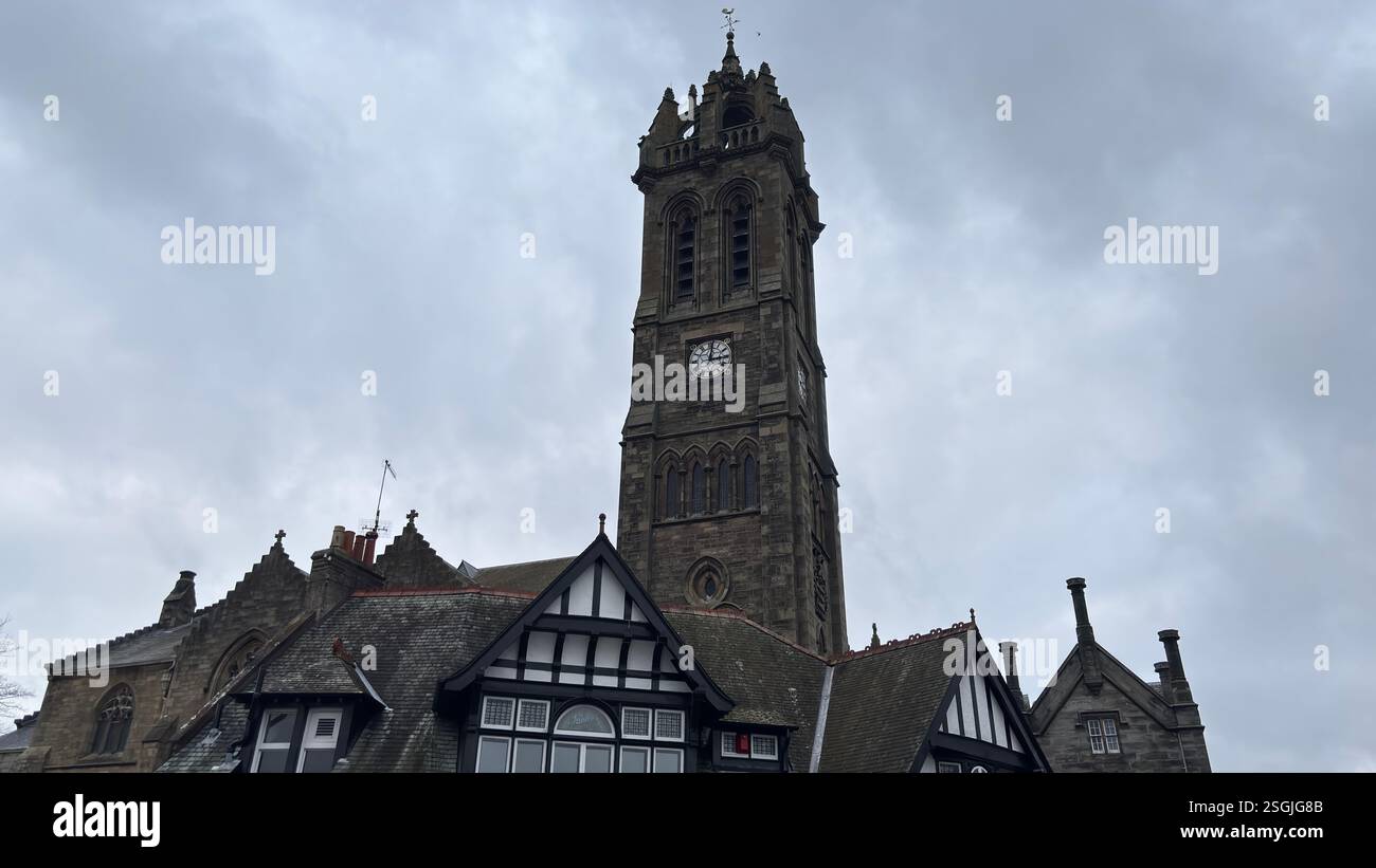 Peebles Old Parish Church. Peebles, Scottish Borders. Beautiful old village town in the Borders area of Scotland. Historic buildings and architecture. - Smartphone Captured Stock Image