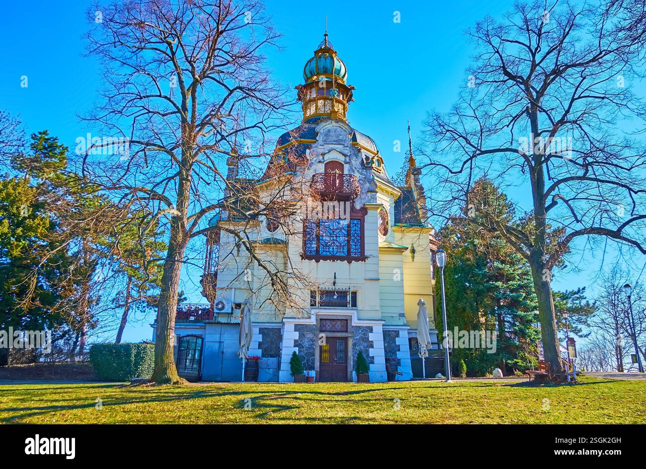 The beautiful pseudo-Baroque Hanavsky Pavilion in Letna Park, located atop the Letna Hill in Prague, Czechia Stock Photo