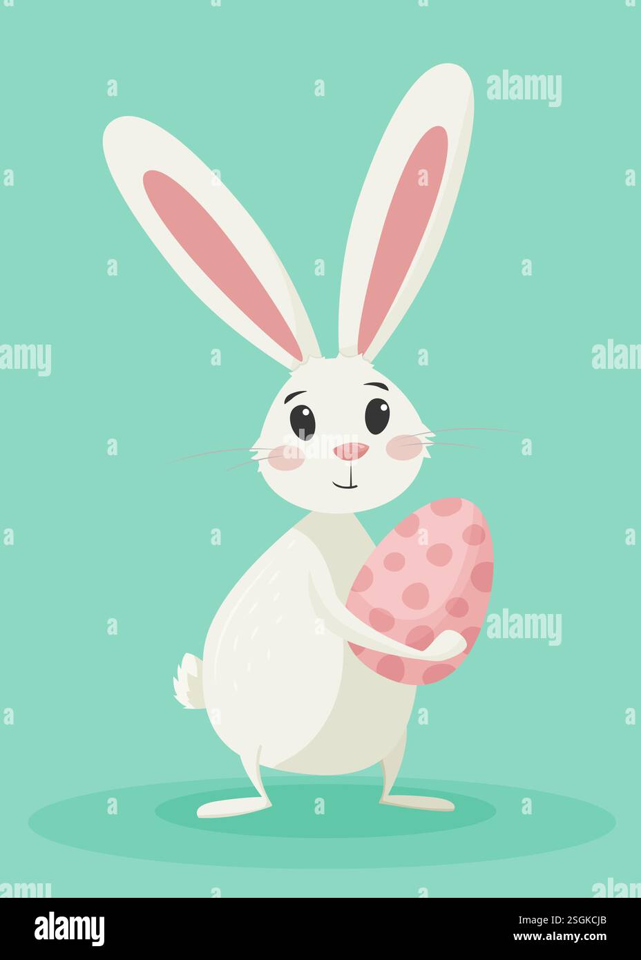 cute vector illustration of an Easter bunny with an egg in his hands in ...