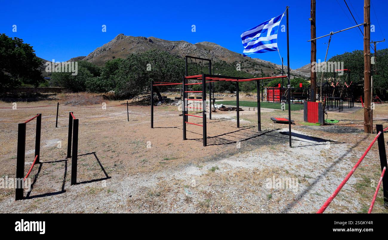 Street Workout outdoor gym, Livadia, Tilos, Dodecanese islands, Southern Aegean, Greece. Stock Photo