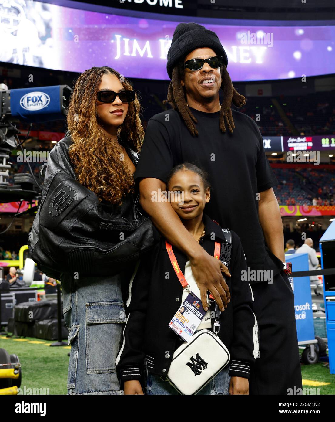 New Orleans, United States. 09th Feb, 2025. Entertainer JayZ stands on