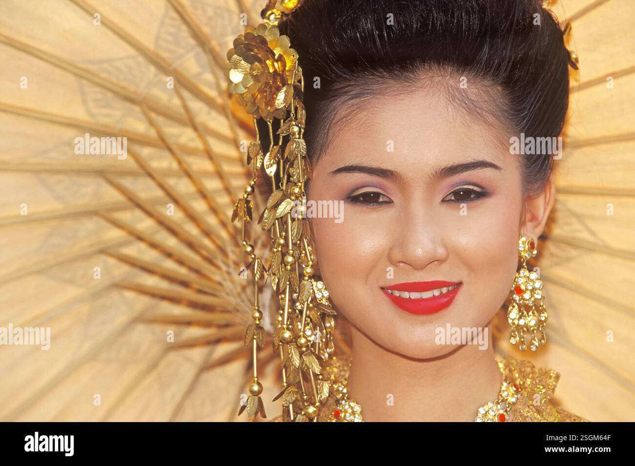 Thai woman smiling, Flower festival, Chiang Mai, Thailand, Asia Stock Photo
