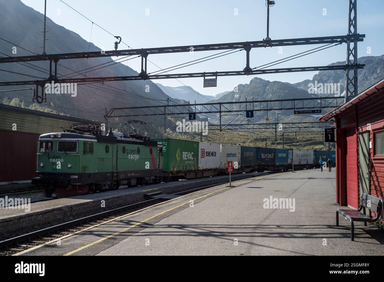 A goods trian passes through myrdal station Norway Stock Photo