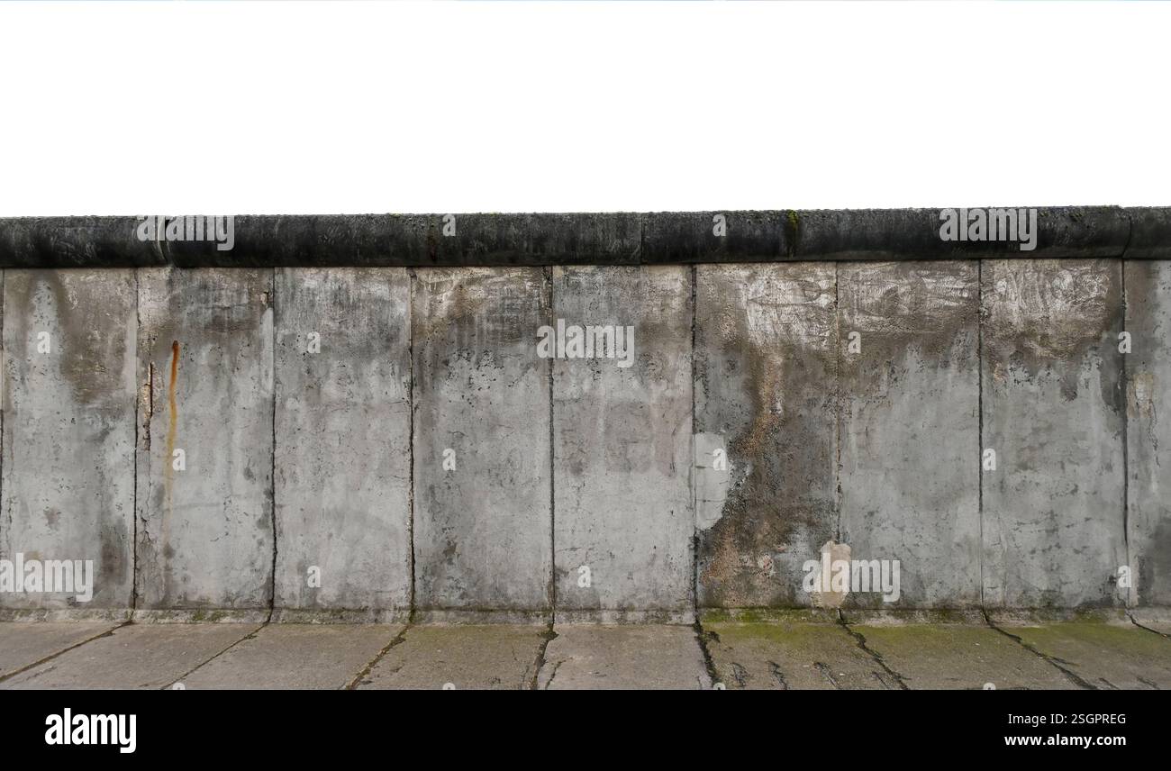Part of Berlin Wall or Berliner Mauer isolated on white Stock Photo
