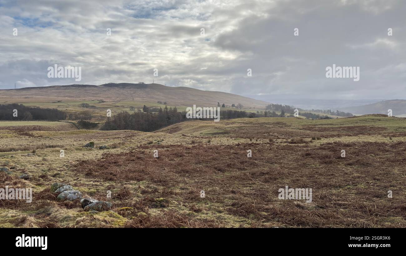 Scottish Highland mountains in winter with snow. Rolling hills in the outdoors in Scotland. Wild nature view across beautiful countryside - Smartphone Captured Stock Image