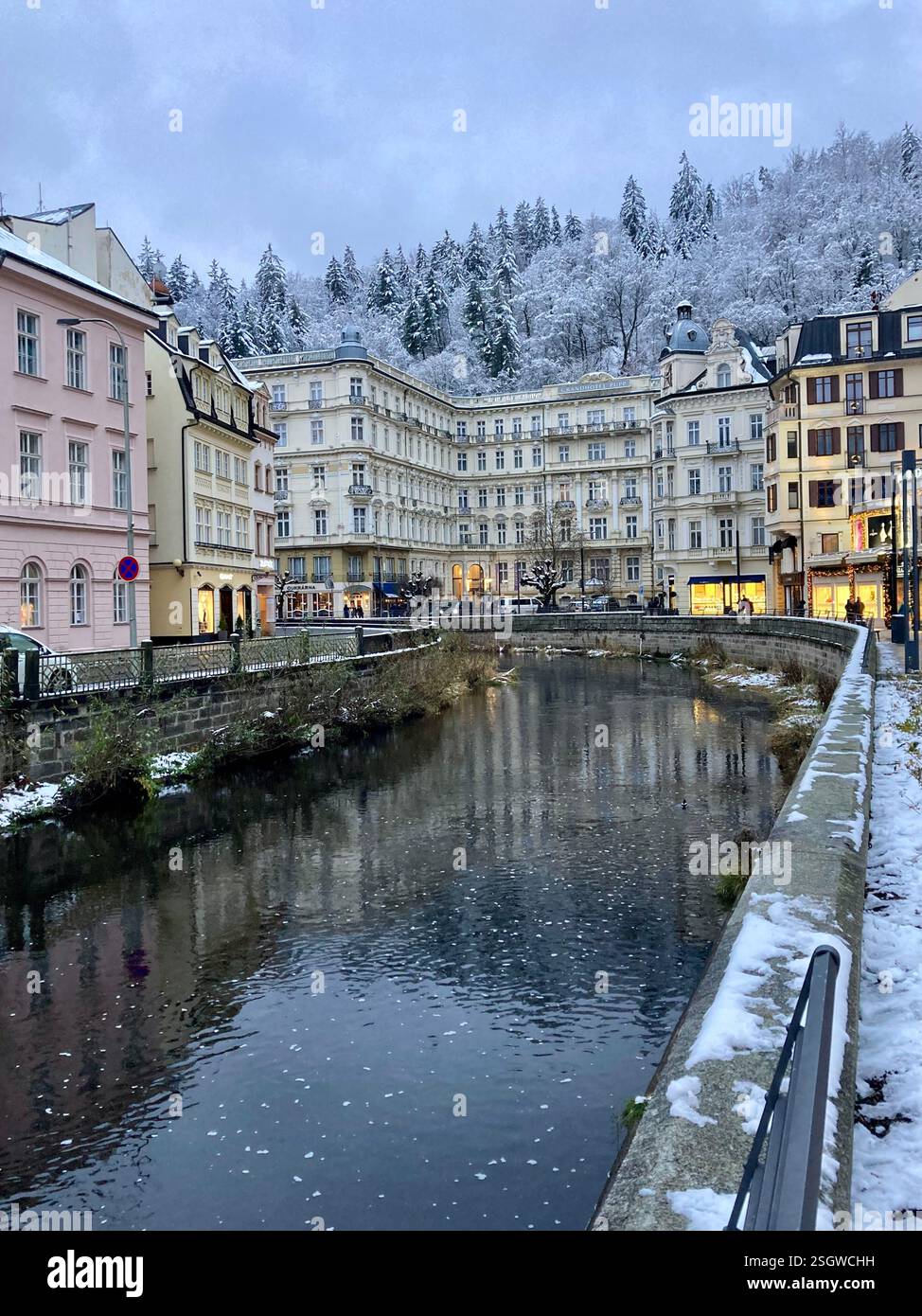Charming village life high in the mountains, where stunning views and timeless architecture come together - Smartphone Captured Stock Image