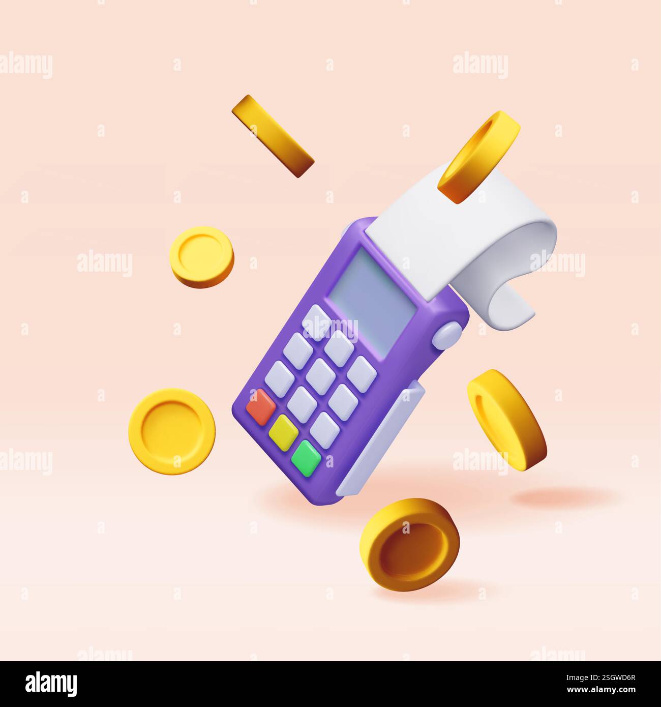 3D Payment terminal with card, coins and receipt Stock Vector Image ...