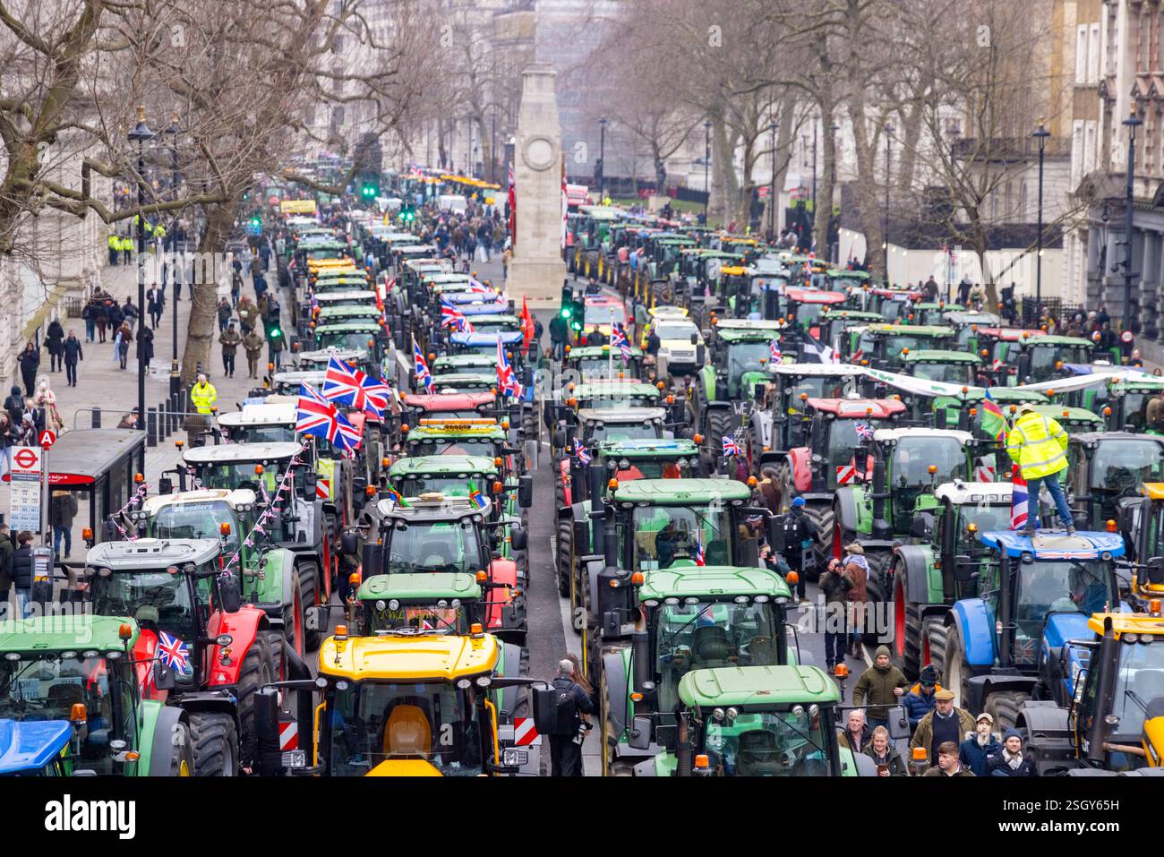 London, UK. 10th Feb, 2025. Hundreds of tractors arrive in Whitehall ...