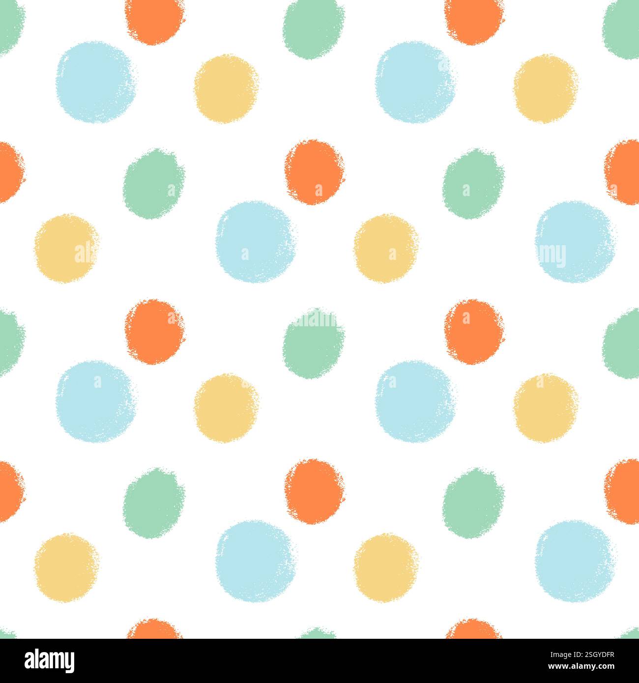 Polka dots abstract seamless pattern couache drawn. Circular spots allover background. Round brush blobs repeat cover. Scribble oval elements marker d Stock Vector