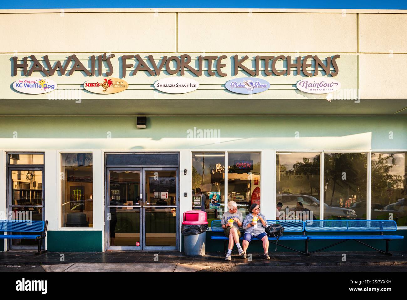 Honolulu, Hawaii - USA - September 2, 2018: Hawaiis Favorite Kitchens (HFK) highlights a diverse mix of local food vendors and products. Stock Photo