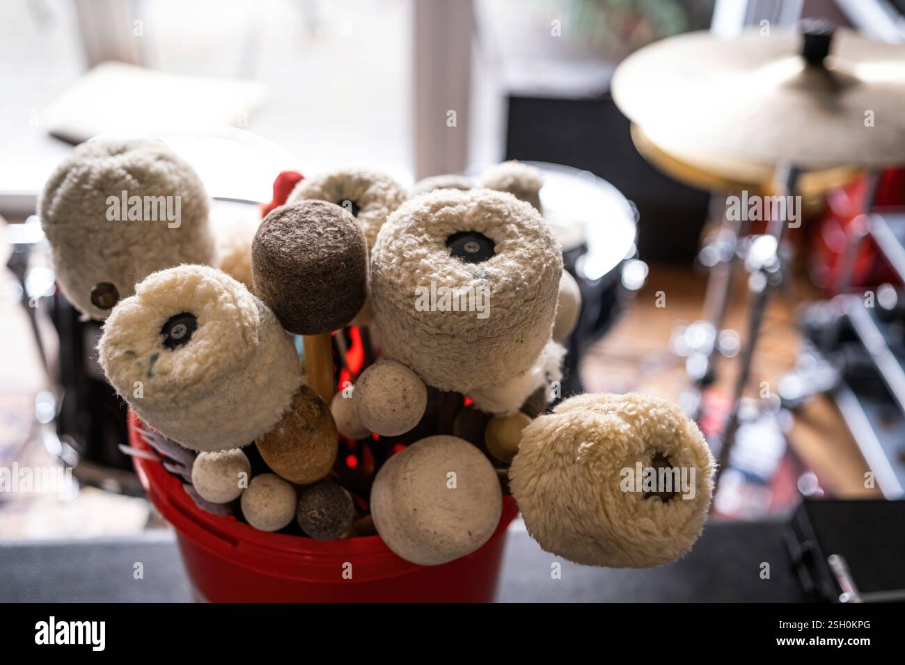 Different types of drumsticks for drum live music perfomance closeup ...
