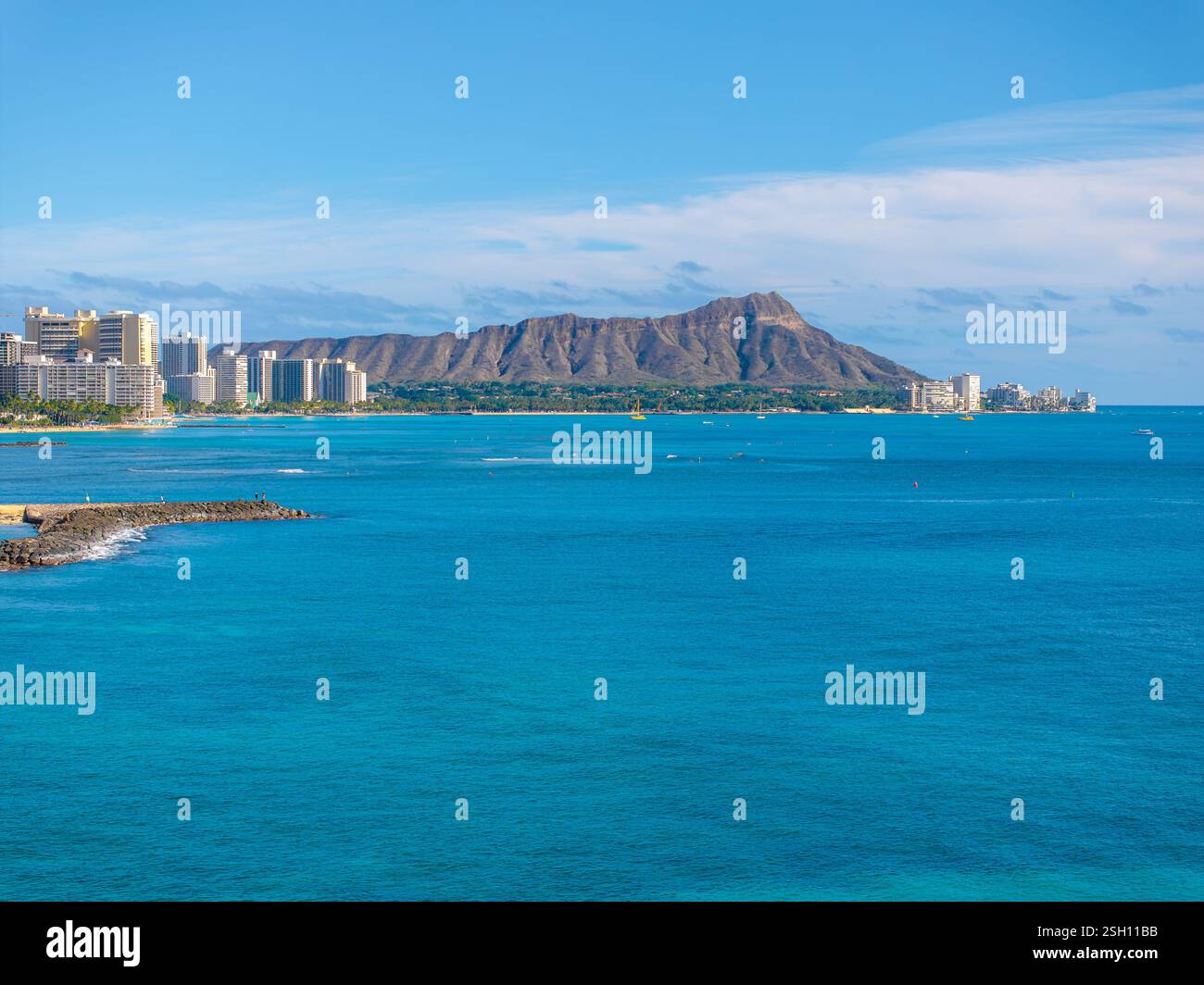 Aerial View of Waikiki Beach and Diamond Head Crater in Honolulu Stock ...