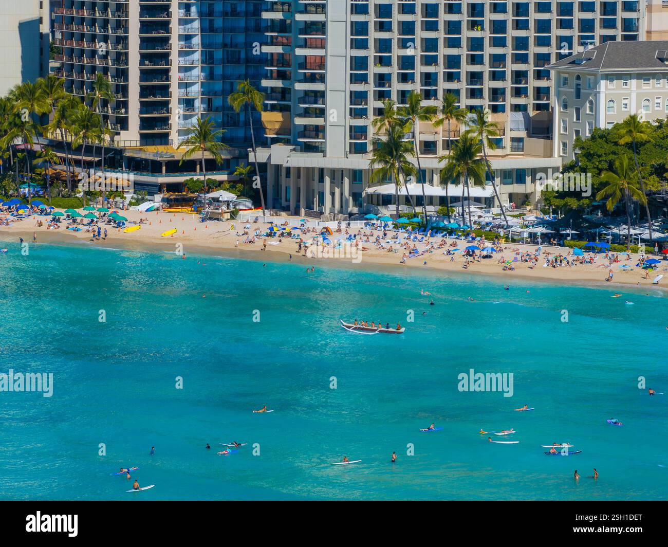 Vibrant Beachfront Scene at Waikiki Beach in Honolulu, Hawaii Stock ...