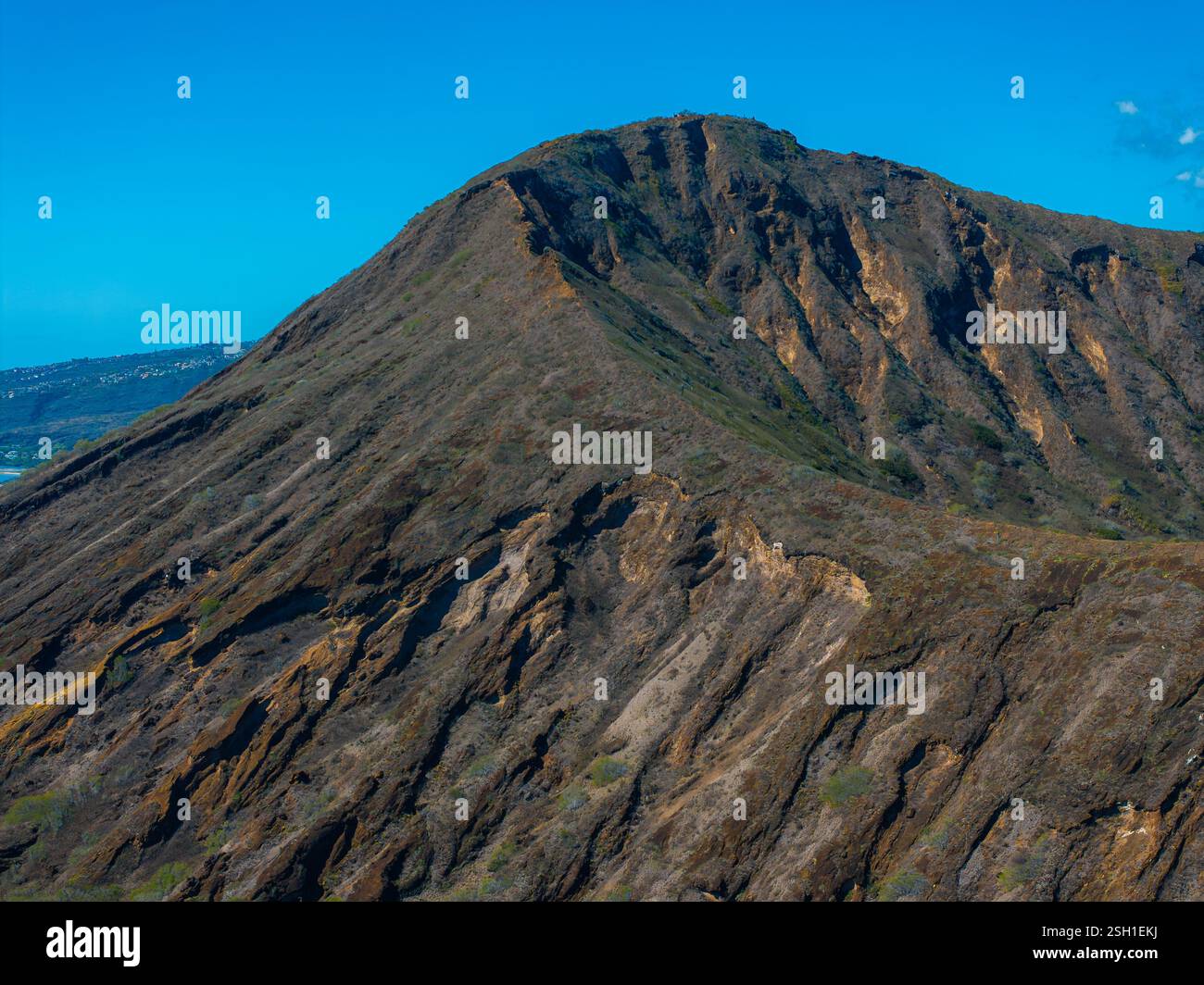 Aerial View of Diamond Head Crater with Urban and Coastal Background ...
