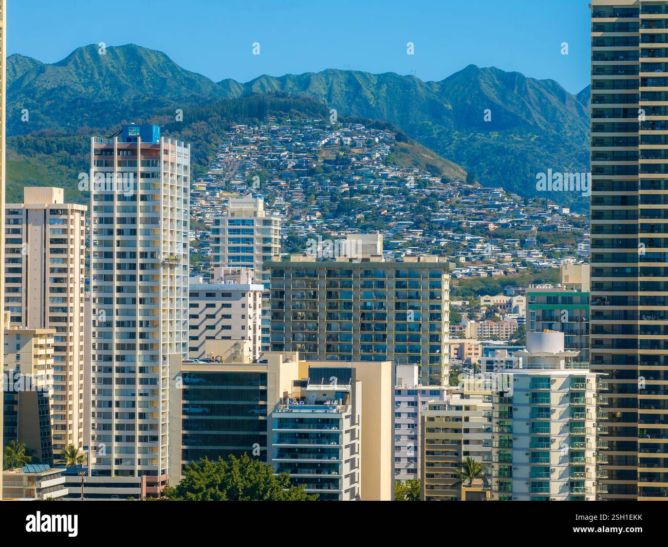 Urban Skyline of Honolulu with Mountain Backdrop in Hawaii Stock Photo ...