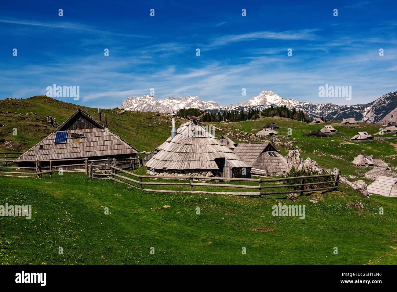 Picture of Mountain village in Alps, wooden houses in traditional style, Velika ...