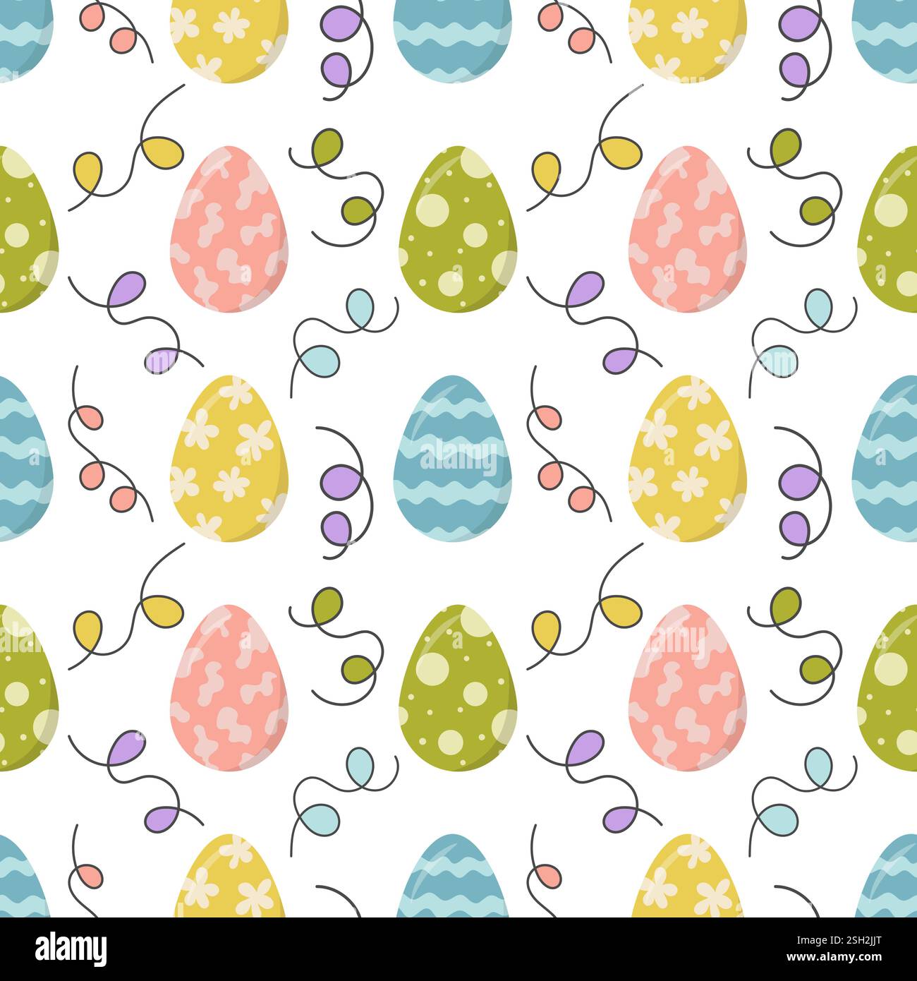Colorful Easter Egg Seamless Pattern with Festive Decorations, Spring Holiday Background for Textiles Paper and Crafts Stock Vector