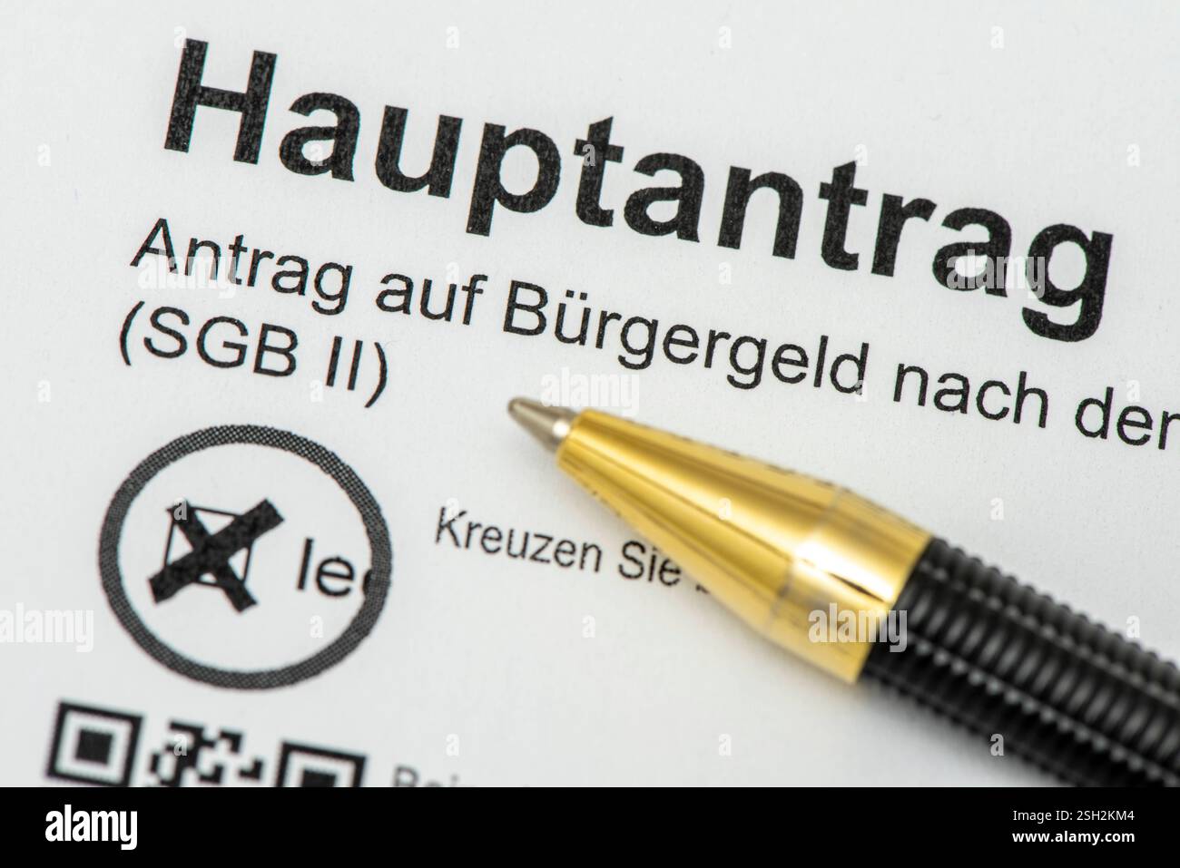 Antrag auf Bürgergeld Ein Kugelschreiber liegt auf dem Formular Hauptantrag auf Bürgergeld *** Application for Citizens Allowance A ballpoint pen is o Stock Photo