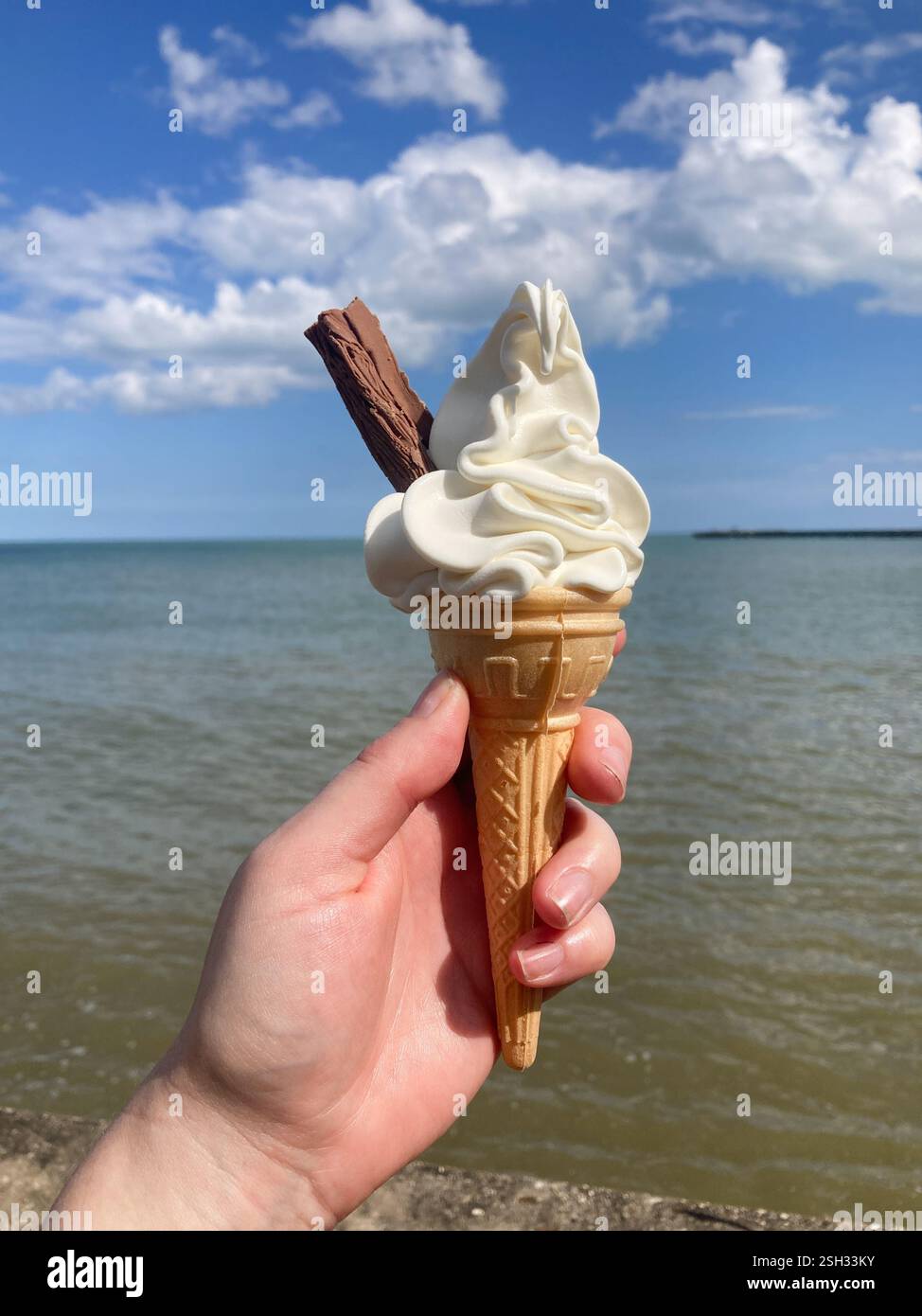 Hand holding a 99 ice cream - Smartphone Captured Stock Image Hand holding a 99 ice cream - Smartphone Captured Stock Image