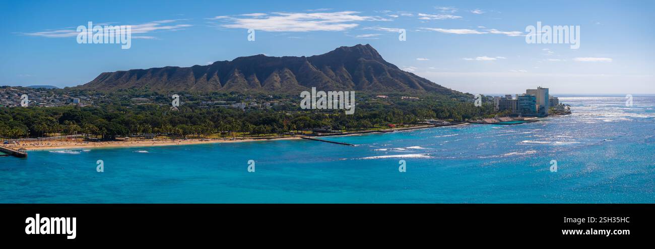 Aerial View of Diamond Head Crater and Waikiki Beach in Honolulu Stock ...