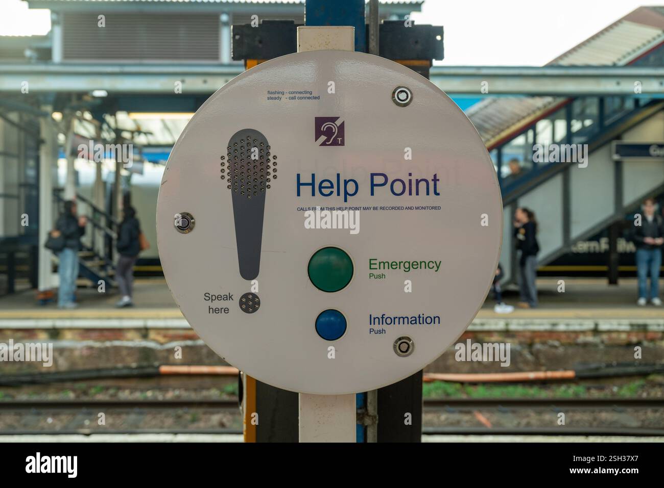 Information help point located on a platform of an English train ...