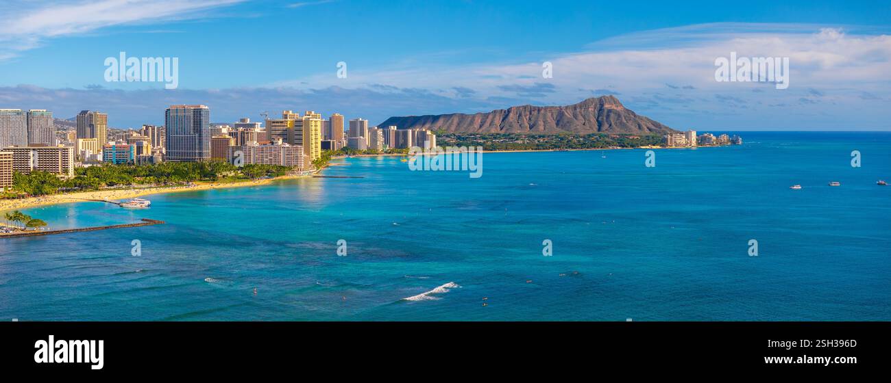 Aerial View of Waikiki Beach and Diamond Head in Honolulu, Hawaii Stock ...
