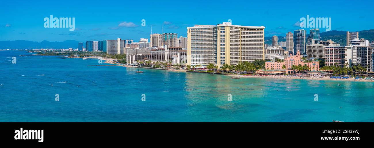 Aerial View of Waikiki Beach and Honolulu Cityscape in Oahu, Hawaii ...