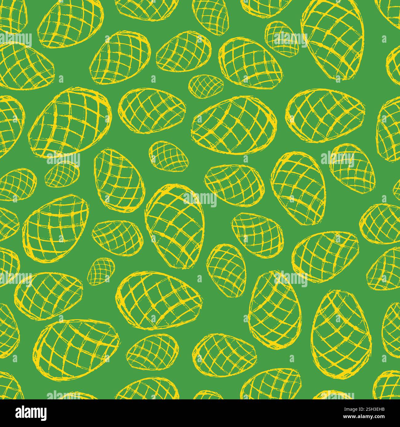 Seamless pattern with hand drawn Easter eggs on a green background. Vector illustration Stock Vector