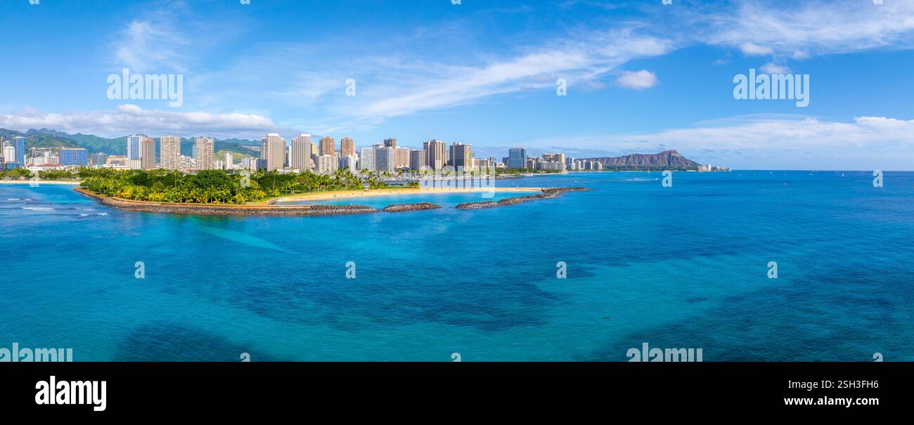Aerial View of Honolulu Skyline and Diamond Head Crater in Hawaii Stock ...