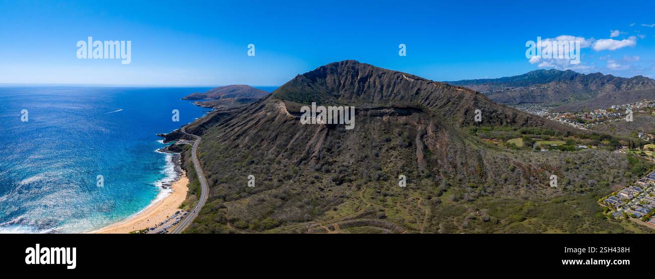 Aerial View of Diamond Head Crater and Oahu Coastline in Hawaii Stock ...
