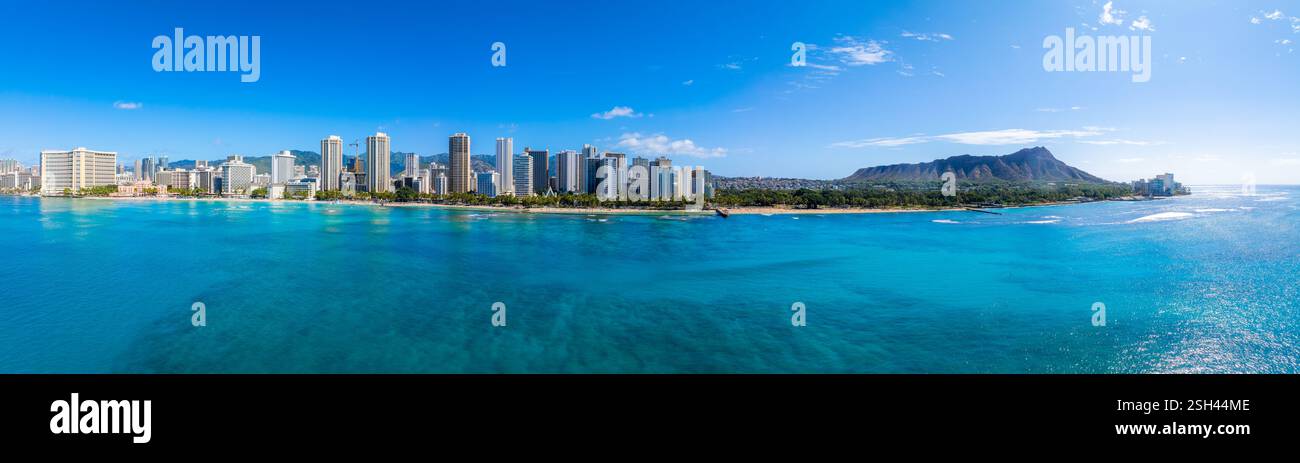 Aerial View of Honolulu with Diamond Head Crater and Waikiki Beach ...