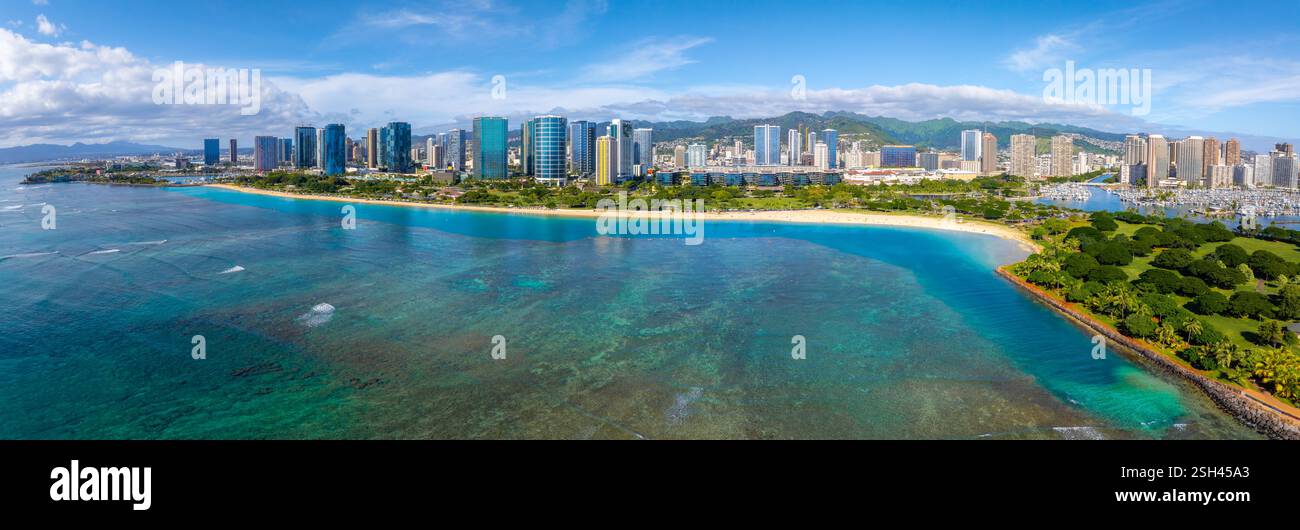 Aerial View of Honolulu and Waikiki Beach on Oahu, Hawaii Stock Photo ...