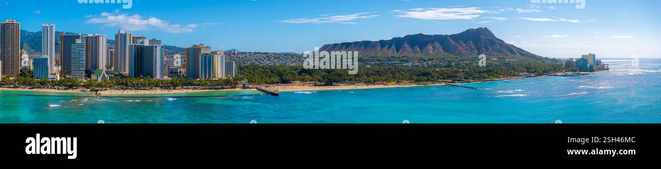 Aerial View of Waikiki Beach and Diamond Head Crater in Honolulu Stock ...