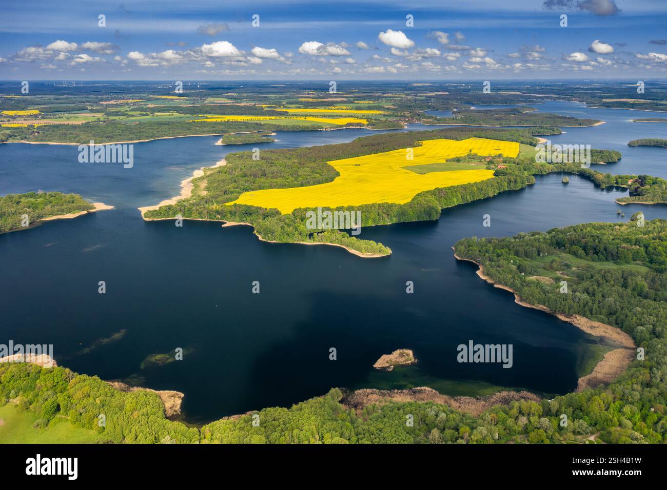 Aerial view over lake Schaalsee at Biosphärenreservat Schaalsee in ...