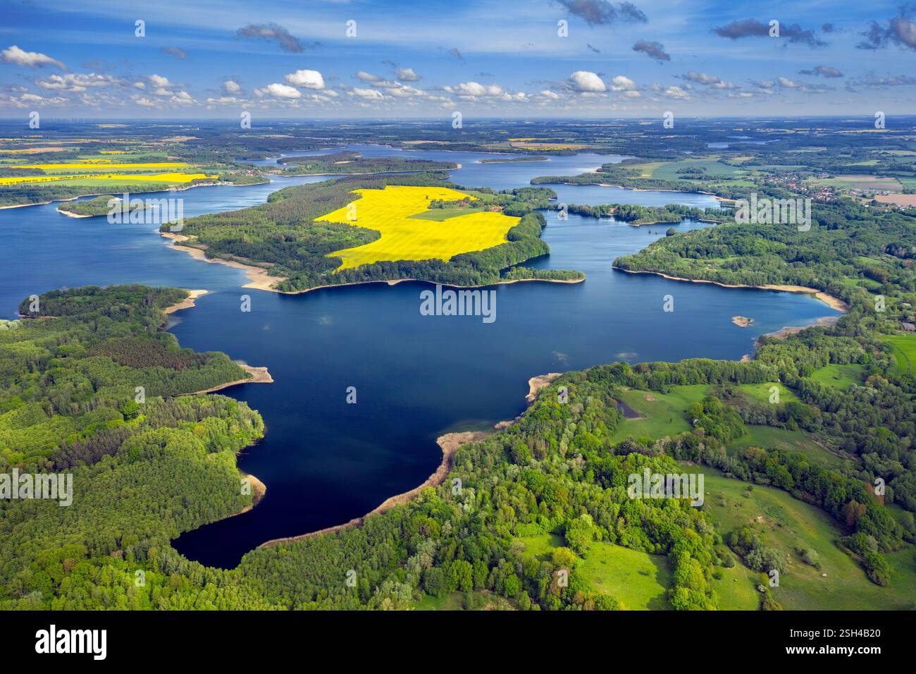 Aerial view over lake Schaalsee at Biosphärenreservat Schaalsee in ...