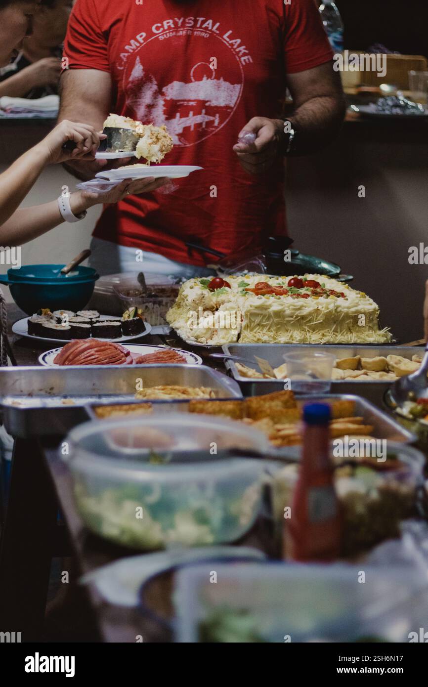 Festive Table Spread with Various Dishes Stock Photo