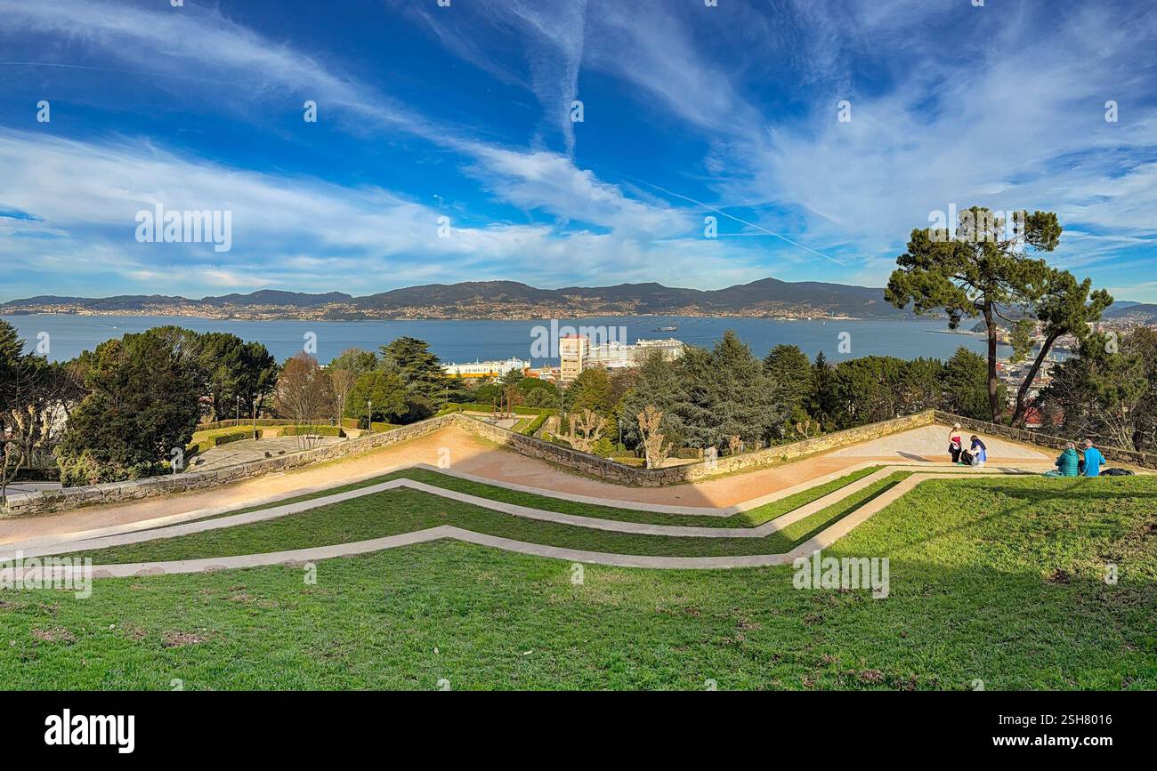 Vigo, Spain - 14 January 2025: Scenic view of the public park on Castro Mountain overlooking the city of Vigo. - Smartphone Captured Stock Image